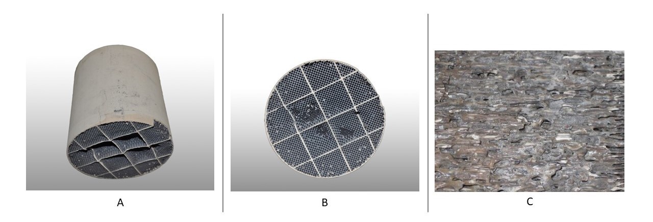 Worn_clocgged_DPF DPF visible melting